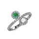 4 - Kevia Emerald and White Sapphire with Side Diamonds Bypass Ring 