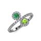 4 - Kevia Emerald and Peridot with Side Diamonds Bypass Ring 