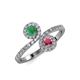 4 - Kevia Emerald and Rhodolite Garnet with Side Diamonds Bypass Ring 