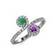 4 - Kevia Emerald and Amethyst with Side Diamonds Bypass Ring 