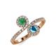 4 - Kevia Emerald and London Blue Topaz with Side Diamonds Bypass Ring 