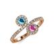4 - Kevia London Blue Topaz and Pink Sapphire with Side Diamonds Bypass Ring 