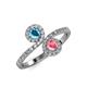 4 - Kevia London Blue Topaz and Pink Tourmaline with Side Diamonds Bypass Ring 