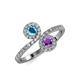 4 - Kevia London Blue Topaz and Amethyst with Side Diamonds Bypass Ring 