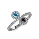 4 - Kevia London Blue Topaz and Black Diamond with Side Diamonds Bypass Ring 