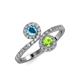 4 - Kevia London Blue Topaz and Peridot with Side Diamonds Bypass Ring 