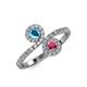 4 - Kevia London Blue Topaz and Rhodolite Garnet with Side Diamonds Bypass Ring 