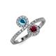 4 - Kevia London Blue Topaz and Ruby with Side Diamonds Bypass Ring 