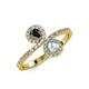 4 - Kevia Black Diamond and Aquamarine with Side Diamonds Bypass Ring 