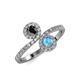 4 - Kevia Black Diamond and Blue Topaz with Side Diamonds Bypass Ring 