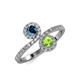 4 - Kevia Blue Diamond and Peridot with Side Diamonds Bypass Ring 