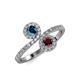 4 - Kevia Blue Diamond and Red Garnet with Side Diamonds Bypass Ring 
