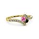 3 - Eleni Pink Sapphire and Black Diamond with Side Diamonds Bypass Ring 