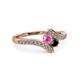 3 - Eleni Pink Sapphire and Black Diamond with Side Diamonds Bypass Ring 