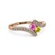 3 - Eleni Pink Sapphire and Yellow Diamond with Side Diamonds Bypass Ring 