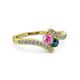 3 - Eleni Pink Sapphire and Blue Diamond with Side Diamonds Bypass Ring 