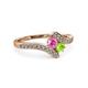 3 - Eleni Pink Sapphire and Peridot with Side Diamonds Bypass Ring 