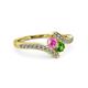 3 - Eleni Pink Sapphire and Green Garnet with Side Diamonds Bypass Ring 