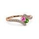 3 - Eleni Pink Sapphire and Green Garnet with Side Diamonds Bypass Ring 