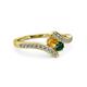 3 - Eleni Citrine and Emerald with Side Diamonds Bypass Ring 