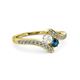 3 - Eleni White Sapphire and Blue Diamond with Side Diamonds Bypass Ring 