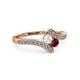 3 - Eleni White Sapphire and Ruby with Side Diamonds Bypass Ring 