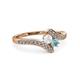 3 - Eleni White Sapphire and Aquamarine with Side Diamonds Bypass Ring 