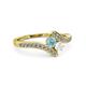 3 - Eleni Aquamarine and White Sapphire with Side Diamonds Bypass Ring 