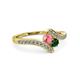 3 - Eleni Pink Tourmaline and Emerald with Side Diamonds Bypass Ring 