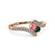 3 - Eleni Pink Tourmaline and Emerald with Side Diamonds Bypass Ring 