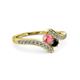 3 - Eleni Pink Tourmaline and Black Diamond with Side Diamonds Bypass Ring 