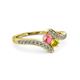 3 - Eleni Pink Tourmaline and Yellow Sapphire with Side Diamonds Bypass Ring 