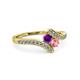 3 - Eleni Amethyst and Pink Tourmaline with Side Diamonds Bypass Ring 