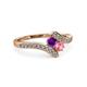 3 - Eleni Amethyst and Pink Tourmaline with Side Diamonds Bypass Ring 