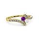 3 - Eleni Amethyst and White Sapphire with Side Diamonds Bypass Ring 