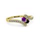 3 - Eleni Amethyst and Black Diamond with Side Diamonds Bypass Ring 