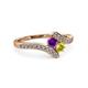 3 - Eleni Amethyst and Yellow Diamond with Side Diamonds Bypass Ring 