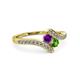 3 - Eleni Amethyst and Green Garnet with Side Diamonds Bypass Ring 