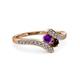 3 - Eleni Amethyst and Red Garnet with Side Diamonds Bypass Ring 