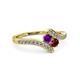 3 - Eleni Amethyst and Ruby with Side Diamonds Bypass Ring 