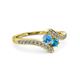 3 - Eleni Blue Topaz and London Blue Topaz with Side Diamonds Bypass Ring 