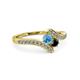 3 - Eleni Blue Topaz and Black Diamond with Side Diamonds Bypass Ring 