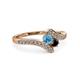 3 - Eleni Blue Topaz and Black Diamond with Side Diamonds Bypass Ring 