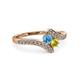 3 - Eleni Blue Topaz and Yellow Diamond with Side Diamonds Bypass Ring 