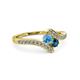 3 - Eleni Blue Topaz and Blue Diamond with Side Diamonds Bypass Ring 