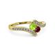 3 - Eleni Peridot and Ruby with Side Diamonds Bypass Ring 