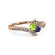 3 - Eleni Peridot and Blue Sapphire with Side Diamonds Bypass Ring 