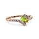 3 - Eleni Peridot and Yellow Sapphire with Side Diamonds Bypass Ring 