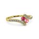 3 - Eleni Rhodolite Garnet and Pink Tourmaline with Side Diamonds Bypass Ring 