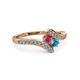 3 - Eleni Rhodolite Garnet and London Blue Topaz with Side Diamonds Bypass Ring 